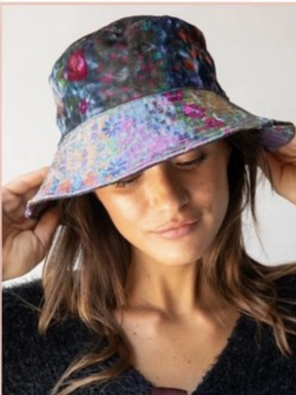 Natural Life multi-Color Floral velvet Bucket Hat- Women's Fashion Accessory